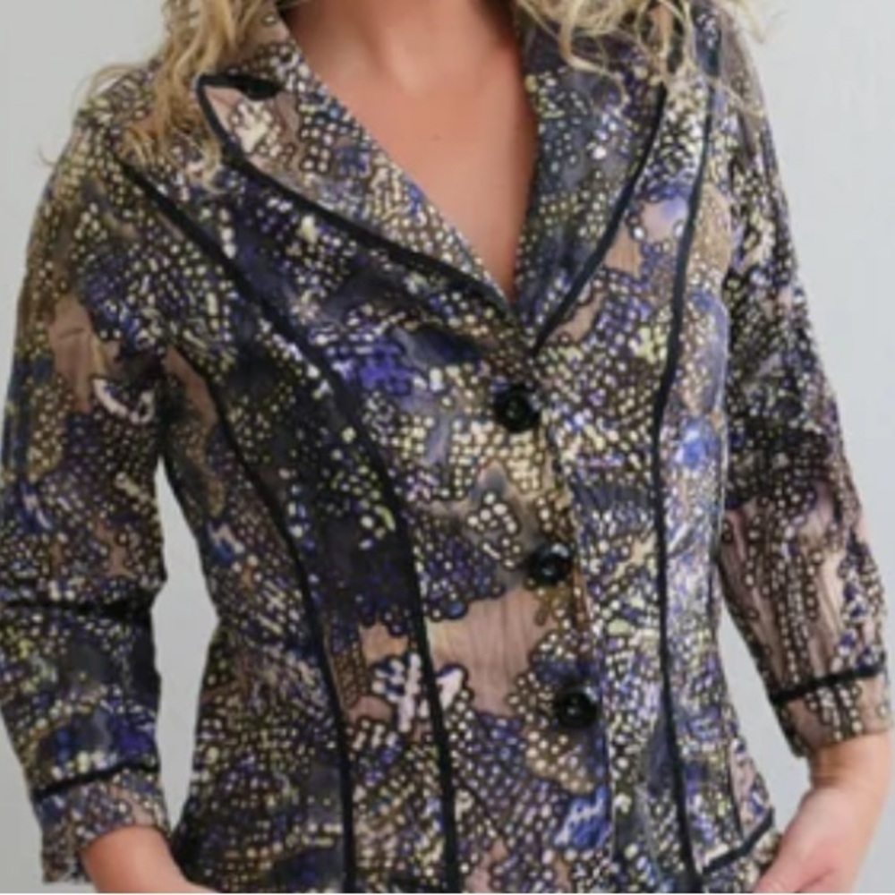 Alberto Makali Vintage Abstract Print 3/4 Sleeve Blazer Jacket. Size Xl Velvet
